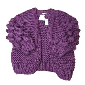 Sage The Label Mina Cardigan Med Lg Burgundy Purple Bobble Fuzzy Cable Knit Nwt
